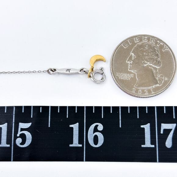 Vintage Sterling Silver 925 Cable Chain Gold-Tone Moon Charm Necklace 16.25" - Picture 2 of 3